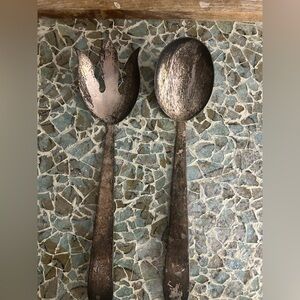 Elegant Vintage Silver-Toned Salad Serving Set By Saben
